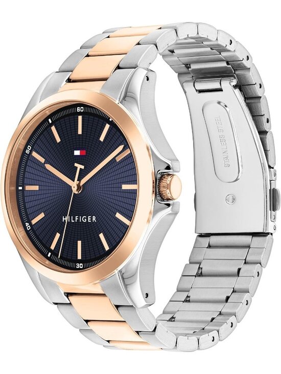 Women\'s Two Tone Blue Stainless Steel Bracelet Stylish 3H Quartz Wrist Watch